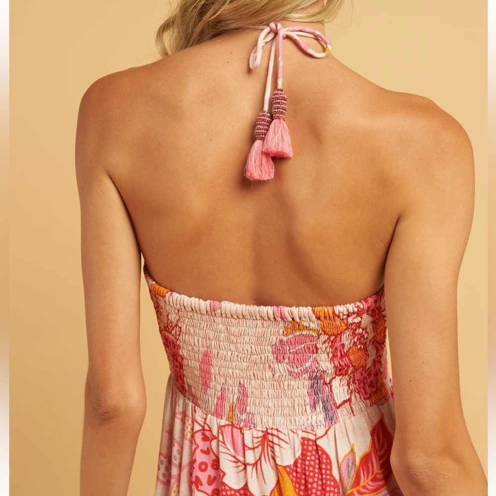 Pink & Coral Floral Halter Smocked Mini Dress - Picture 2 of 12